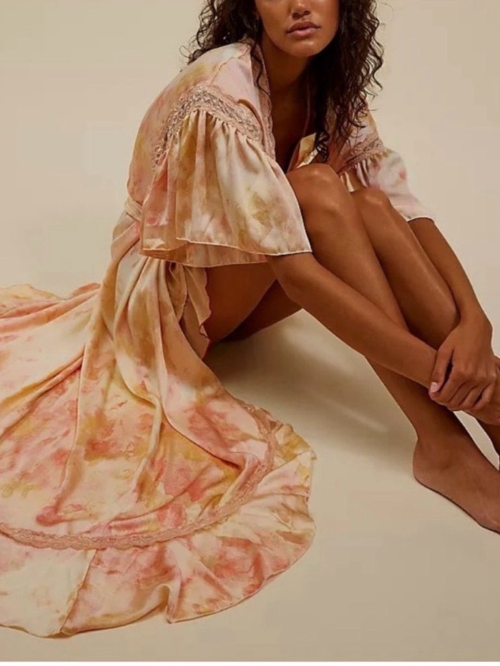 Free People Moonbeams Floral Lace Trim Robe Sz‎ Small
